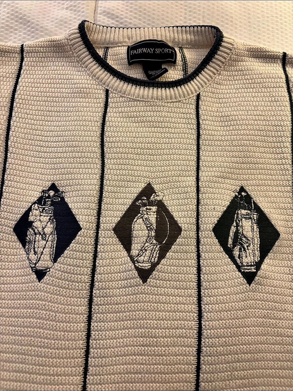 Mens or unisex Fairway Sport Vintage Embroidered Golf Bag Knit Crewneck Sweater